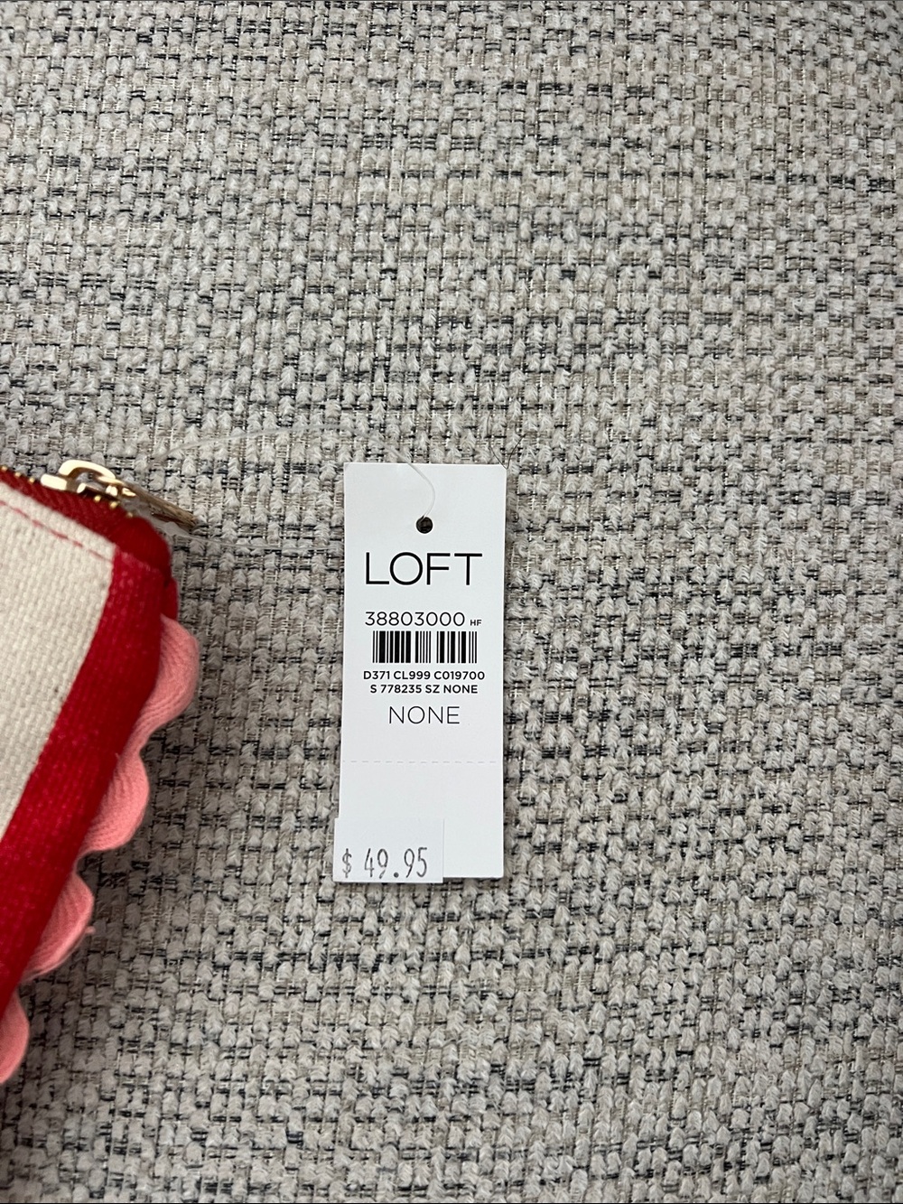 LOFT Red & Cream Striped Palm Embroidered Clutch New with tags - Picture 4 of 6